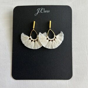 J. Crew Gold and White Fringe Fan Earrings